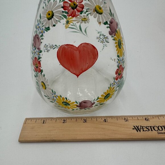 Hand-painted wine bottle, decanter, one liter, red border Stopper vintage chic b - Picture 13 of 13